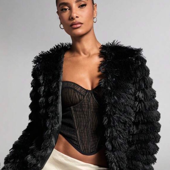 Rebellious Rose Jackets & Blazers - Women Open Front Faux Fur Coat In Black Homecoming Women Homecoming  Woman